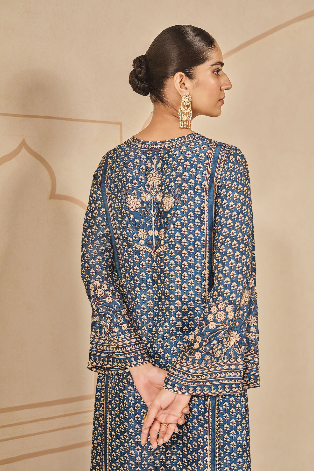 Nera Printed Silk Kaftan - Blue, Blue, image 6